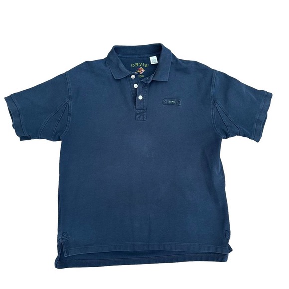 Orvis Polo Shirt Mens Short Sleeve Fishing Outdoors Stretch Collar Blue Large - Picture 1 of 12